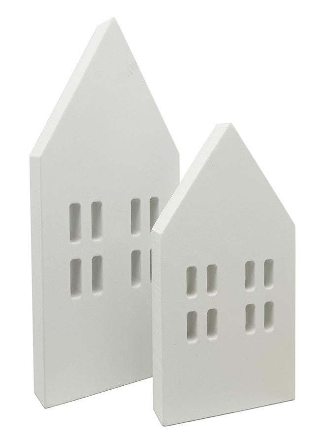 QIAOIDEA Rustic White Wooden House Shaped Sign Farmhouse Table Christmas Decor Wooden House Block Table Top Christmas Decorations Tiered Tray Fireplace Ornament, Set of 2 - Image 1